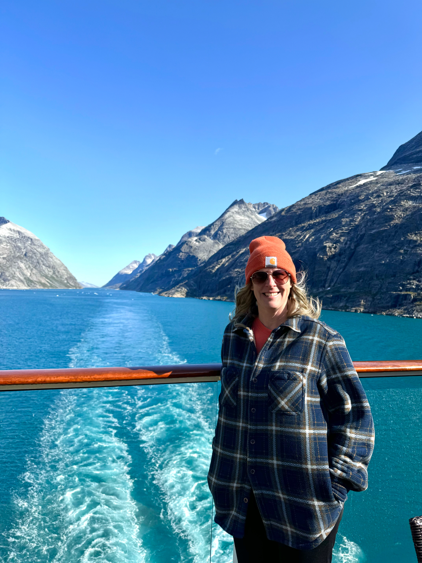 Travel advisor Annie Schlegel aboard a cruise ship exploring ocean cruise experiences