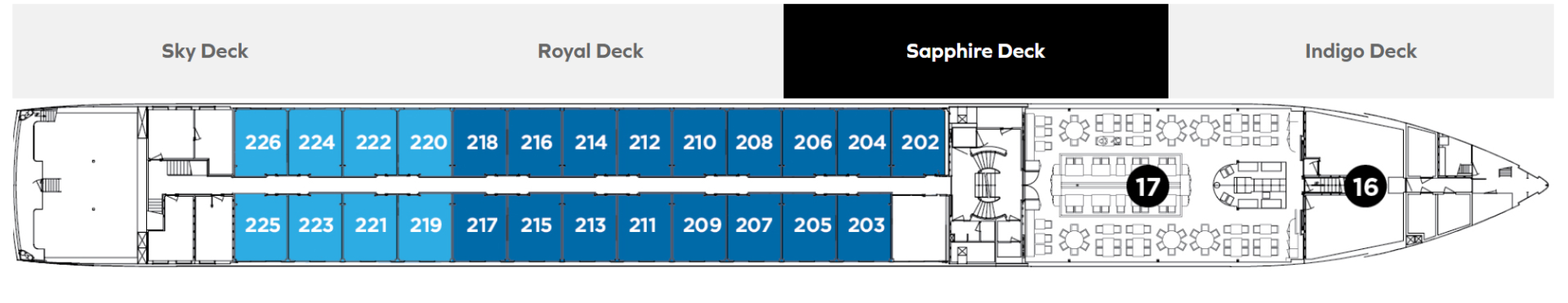 Sapphire Deck plan with Panorama Suites, Avalon Tranquility II - Suite Impressions Travel