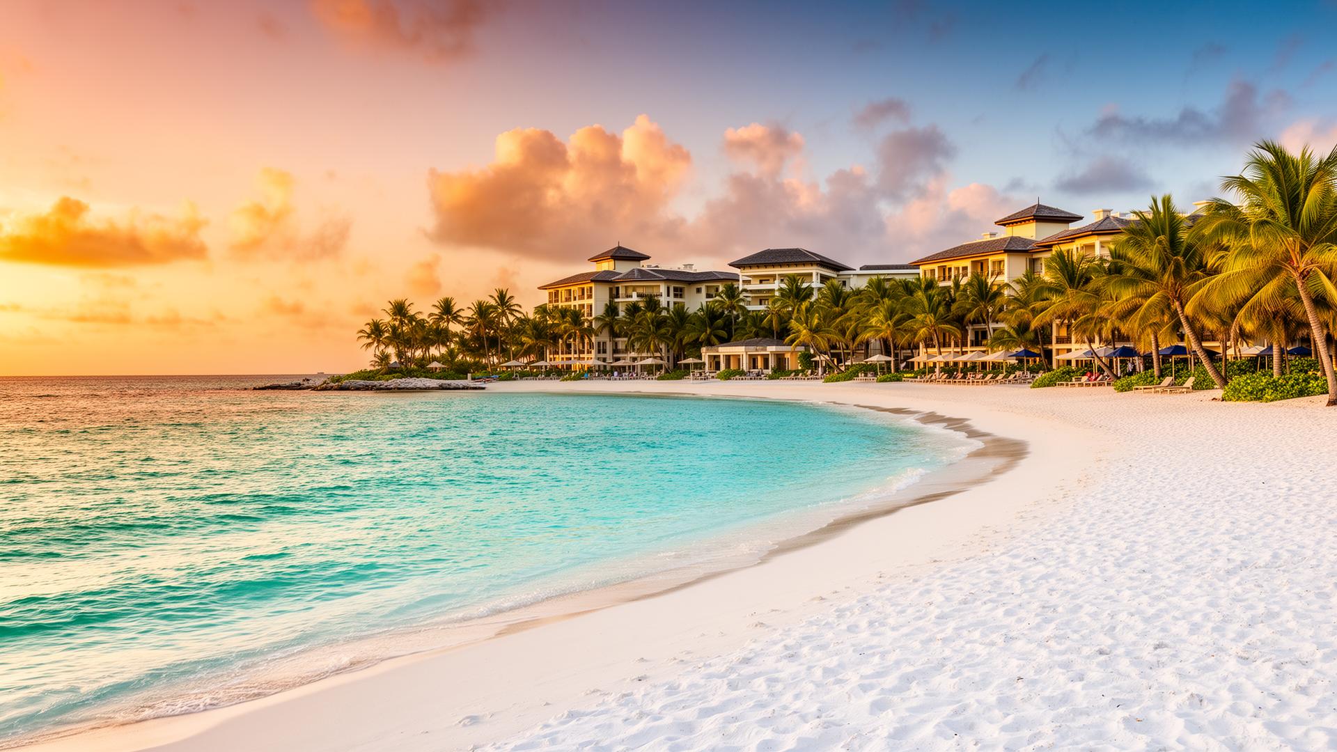 Turquoise water and white sand beach at a Caribbean all inclusive resort
